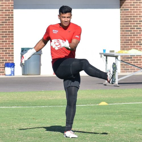 Southern Methodist University's goalkeeper training in the Fleur De Lis GK Nova Pro OG University Red Trim.